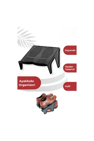 10 Adet Çiftli Ayakkabı Rampası, Dolap İçi Düzenleyici, Çift Başına 2 Kat Yer Tasarrufu Siyah
