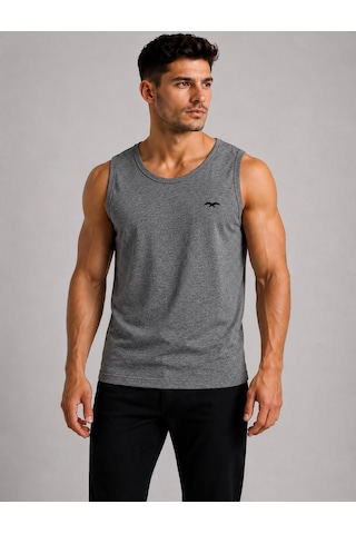 Axxel Erkek Koyu Gri Melanj Askılı Atlet T-shirt-d235