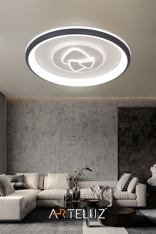 Üçgen Model Modern Plafonyer Avize 50 Cm, 3 Renk Işık Siyah