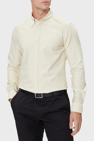Boss Logolu % 100 Pamuk Slim Fit Düğmeli Yaka Gömlek Erkek Gömlek 50544917 131 Ekru