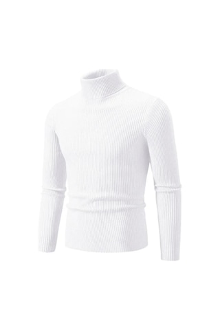 Sonbahar Kış Balıkçı Yaka Kazak Erkekler Sıcak Örme Düz Renk Kazaklar Erkek Slim Fit Rahat Balıkçı Yaka Triko Erkek Kazak Beyaz