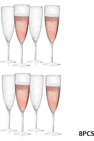 1/8 Adet Plastik Şampanya Kadehi Flüt Tek Kullanımlık Düğün Parti Kaynağı Drinkware 8pcs