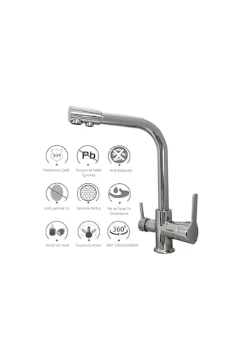 Aswater 3 Yollu Arıtmalı Çıkışlı Eviye Bataryası Krom