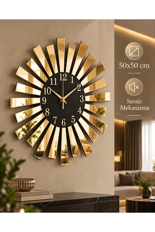 AA Shop Aynalı Pleksi Piyano Model Sayılı Ev Duvar Saati Altın - Siyah