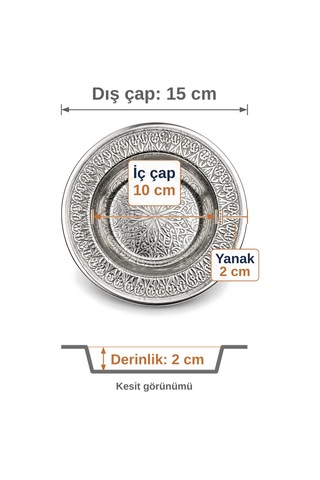 Binbir Trend 15 Cm Otantik Desenli Krom Çelik Yanaklı Derin Meze Ve Sunum Tabağı 1 Adet Gümüş