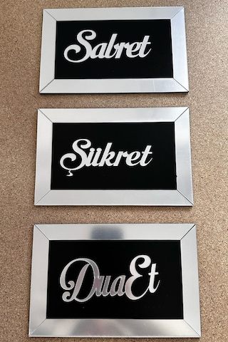 Sabret Şükret Dua Et 3lü Set Duvar Dekoru Gümüş