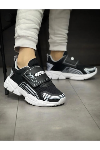Adımist Çocuk Unisex Rahat Ortopedik Taban Cırtlı Hafif Sneaker Spor Ayakkabı Lento Cırtlı Siyah
