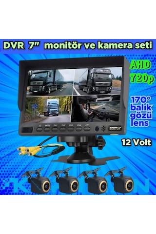 4 Adet Ahd 720p 170 Derece Açılı Kamera Ve 7'' Dvr Monitör 12 V