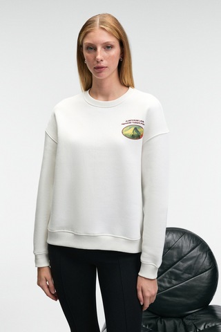 Grımelange Vıstara Kadın Nakış Detaylı Yuvarlak Yaka Regular Fit Beyaz Sweatshirt Beyaz
