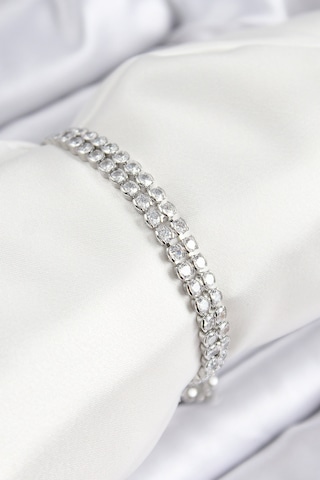 Pirinç Zirkon Taşlı Çift Sıra Model Gümüş Renk Asansörlü Kadın Bileklik - Tj-bb7738 Diğer