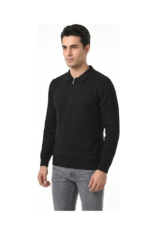 Foterman Erkek Spor Polo Yaka Mevsimlik Kazak Bgl-st05443 Siyah