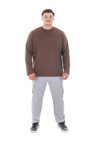 Erkek 115-155 Kilo Arası İçin Uygun Uzun Kol Bisiklet Yaka Mevsimlik Düz Renk İnce Sweatshirt Kahverengi