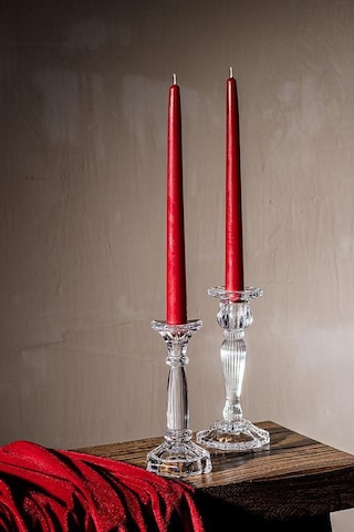 Bozkurt Konik Şamdan Mum Fener Mumu - Kırmızı - 14 Cm. - 12 Adetlik Paket Kırımızı