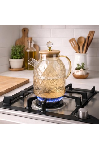 Lexroo 1600 Ml Kristal Desenli Isıya Dayanıklı Cam Demlik Çok Renkli