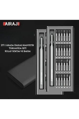 Aıraj 25'in 1'i Hassas Manyetik Tornavida Seti Metal Mıknatıslı