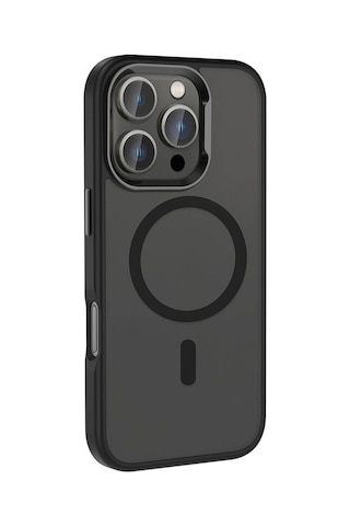 İphone Uyumlu 16 Pro Kılıf Magsafe Şarj Özellikli Parlak Kamera Çerçeveli Zore Kost Kapak-siyah