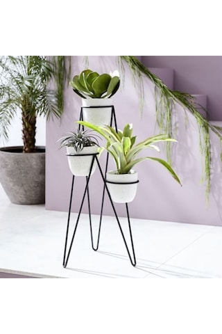 Metal Saksı Standı Iskandinav 3 Katlı Ayaklı Çiçeklik Wd249