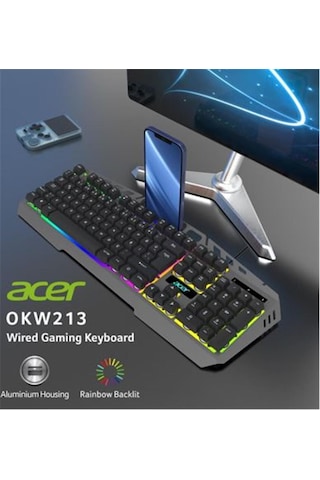 Acer Okw213 Gri Rgb Rainbow Backlit Gaming Keyboard Rainbow Kablo Uzunluğu 1,5mt
