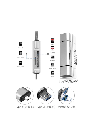 Büro Ev Ofis Cihazları İçin 3hub Usbc-usb Card Reader