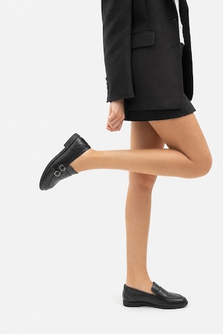 Luvi Shoes Daly Siyah Cilt Hakiki Deri Tokalı Kadın Loafer Ayakkabı