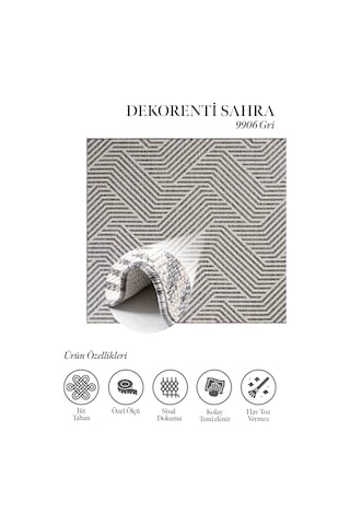 Dekorenti Sahra 9906 Gri Halı - Vurgulu Çizgilerle Hareketli Sisal Halı Gri Krem