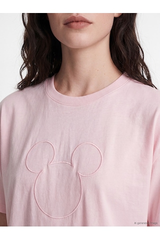 Lcw Comfort Pembe Mickey Mouse Nakışlı %100 Pamuklu Kadın Tişört
