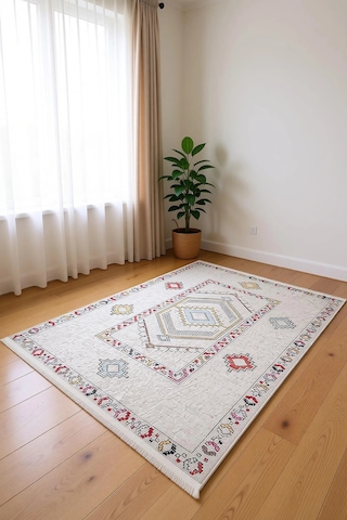 Blghome Etnik Desen Modern Halı Dekoratif Kilim Bej