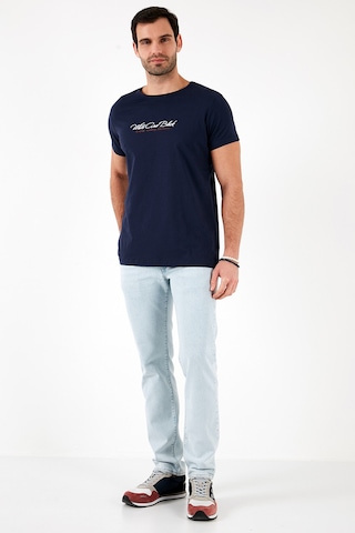 Buratti Pamuklu Slim Fit Bisiklet Yaka Yazılı Erkek T Shirt 541Enjoy Lacivert