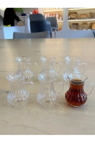 Ceren 6'lı Kulplu Çay Bardak Seti 6 Kişilik Gold
