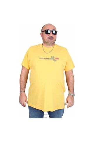 Starbattal Erkek Büyük Beden Sıfır Yaka Tişört Un Beat En 25146 Sarı Sarı