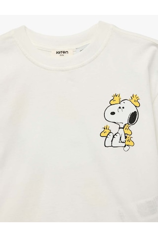 Koton Lisanslı Snoopy Baskılı Ekru Kız Çocuk T-shirt 6skg10159ak Ekru