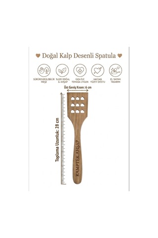 Kamptek Kalp Delikli Ahşap Spatula Doğal Ahşap Meşe Aşçıların Sevgilisi Ahşap