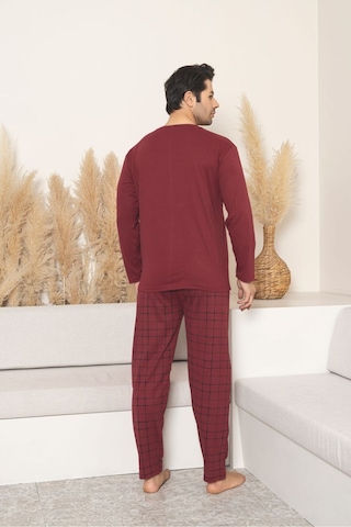 Sude Homewear Erkek Uzun Kol Pijama Takımı Koyu Kırmızı