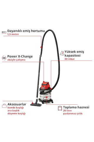 Einhell TC-VC 18/20 Li S - Solo, Akülü Islak/Kuru Süpürge (Akü ve şarj cihazı dahil değildir) - 2347130