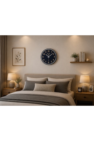 Lacivert Geyik Temalı Premium Duvar Saati Gold Rakamlı Modern Salon Saati