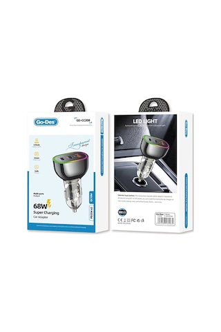 Go-Des GD-CC208 68W Hızlı Şarj Özellikli Dual Type-C + USB-A Portlu Araç Şarj Aleti