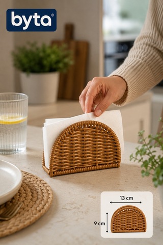 Rattan Görünümlü Peçetelik 13x9 Cm Dekoratif Masaüstü Peçete Standı Kahverengi