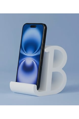 Dekoratif B Harfi Tasarımlı Masaüstü Akıllı Telefon Standı Ve Tutucu Beyaz