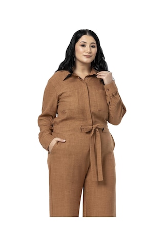 Büyük Beden Beli Tünelli Ve Arkadan Lastikli Geniş Paça Tarçın Tulum Tarçın