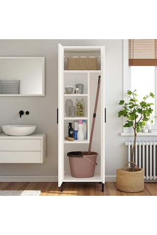 Robin Home Çok Amaçlı Dolap Vileda Banyo Dolabı Kiler Dolabı Beyaz Beyaz