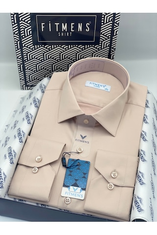 Fitmens Klasik Uzun Kol Cepsiz Likralı Rahat Kumaş Erkek Gömlek Fs-004517 - Bej-3193