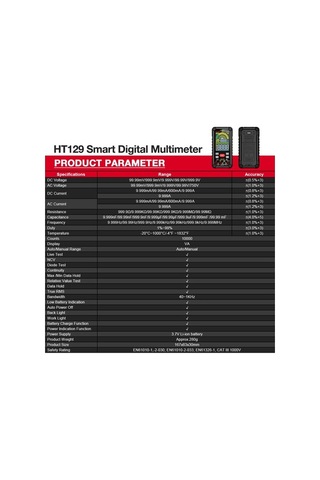 Prestigegoods Habotest Ht129 Akıllı Multimetre Renkli Ekranlı Dijital Multimetre El Tipi Siyah