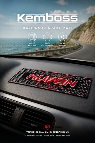 Kupon Yazılı Kaydırmaz Araba Matı Torpido Üstü Telefon Anahtar Tutucu Siyah