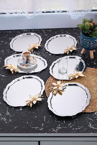 6 Adet Oval Papatya Kahve-çay Servis Ve Sunum Tepsisi 25x20 Cm
