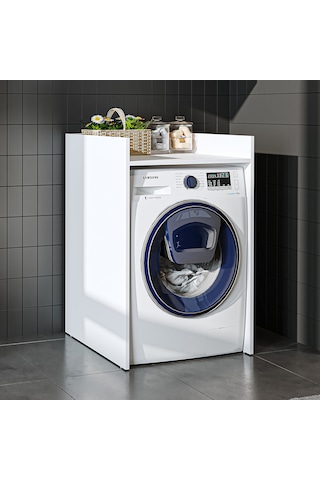 Çamaşır Kurutma Makinesi Dolabı Kapaksız Banyo Dolabı 65 Cm Beyaz Mat Beyaz