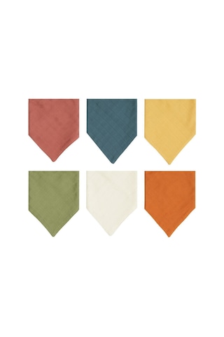 3Baby 6 Adet Organik Pamuk Çift Katlı İki Çıtçıtlı Müslin Bebek Fular - Salya Önlük Çok Renkli