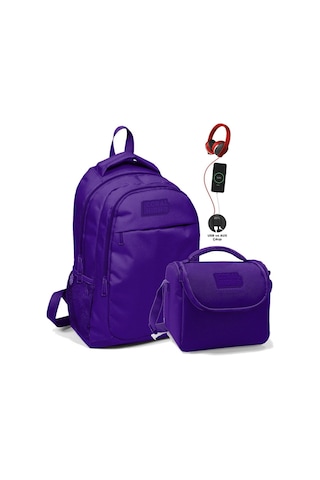 Coral High Okul Ve Beslenme Çantası Seti - Kız Çocuk Mor - Usb Soketli