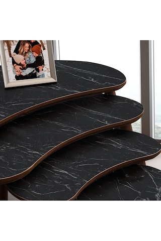 Vovvahome Moon 4lü Mdf Ahşap Zigon Sehpa Ve Orta Sehpa - Siyah