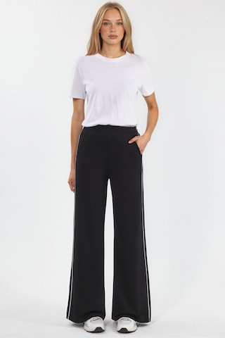 Hiccup Kontrast Biye Detaylı Modal Touch Wide Leg Pantolon Siyah