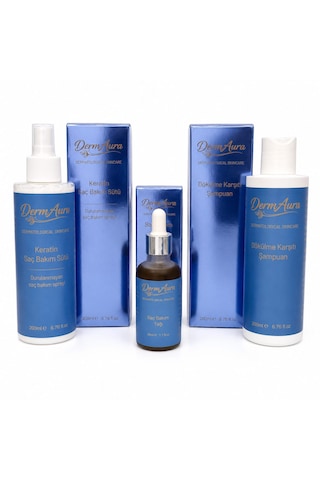 Dermaura Premium Dökülme Karşıtı Saç Bakım Seti Dökülme Karşıtı Şampuan + Saç Bakım Yağı + Keratin Saç Bakım Sütü